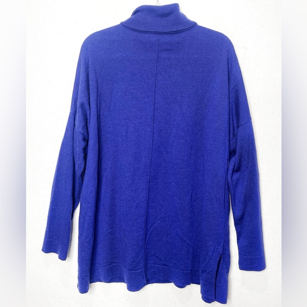 Eileen Fisher Blue 100% Merino Wool Cowl Neck Tunic Style Oversized Sweater XL - Picture 2 of 4